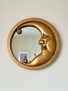 Vintage crescent moon mirror- almost 10” round, Y2K 90’s Decor